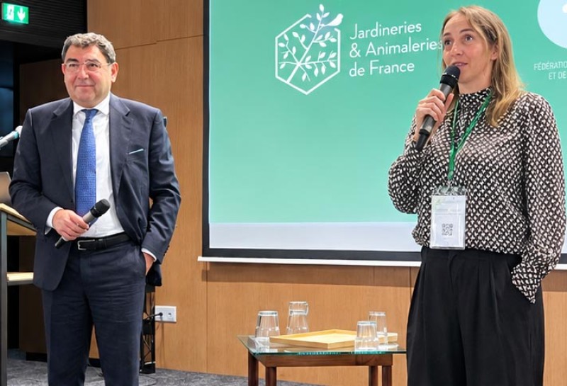 Deux présidents solidaires : Paul Cassignol (Pdt FMB) et Emmanuelle Marvie (Jardineries et Animaleries de France) partagent un baromètre et désormais les Rencontres du marché jardin